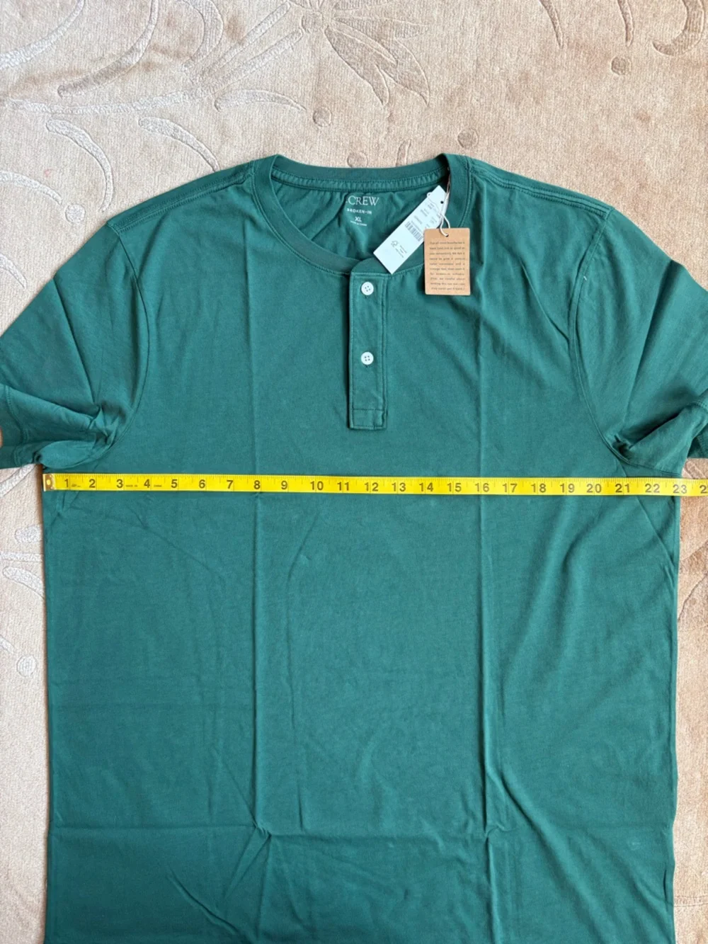 NWT, J. Crew Dark Green Broken In Short-Sleeve Henley, Cotton Jersey, Size XL